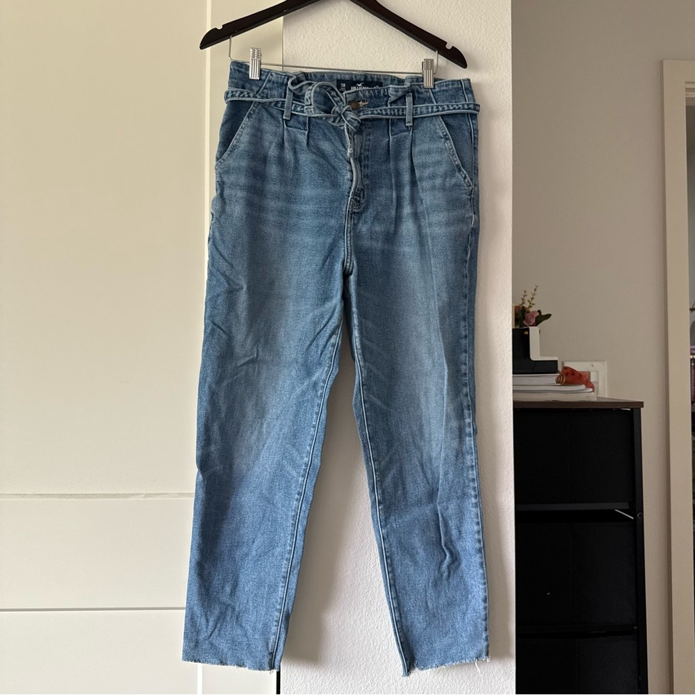 Hollister Women's Paper Bag Waist Blue Ankle Jeans